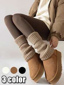 1 Pair Solid Color Leg Warmers, Fashion & Warm, Suitable For UGGs, Christmas Socks, Winter Socks For Women, Casual, Holiday, Christmas Party Outfit - Multicolor - View 2