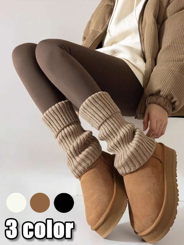 1 双纯色暖腿套，时尚保暖，适合 圣诞袜、女士冬季袜子、休闲、节日、圣诞派对装