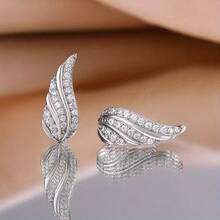 1 par de pendientes de mujer con forma de ala minimalista y linda, con incrustaciones de rhinestones, con circonita cúbica súper brillante, regalo para amigos, familia, novia, uso diario, regalo de Navidad - Pendientes de alas pequeñas - Ver 2