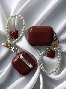 Brazalete de perlas falsas con corazón de color vino tinto compatible con 2/3/Pro/Pro2/Pro3 Funda protectora, 4 - Burdeos - Ver 2