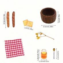 Bộ mô hình bữa sáng mini 9 món/bộ, bao gồm giỏ đựng đồ thực tế, mật ong thu nhỏ, sữa đặc, mứt, bánh mì lúa mạch đen nhỏ, đồ trang trí cảnh dã ngoại, mô hình thu nhỏ tự làm, món quà tuyệt vời cho người đam mê và nhà sưu tập - Nhiều màu - Xem 3