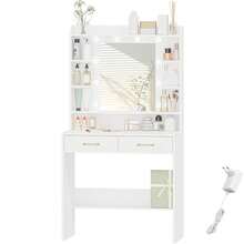 HaluPeit Dressing Table With Mirror, Dressing Table With Shelves And 2 Drawers, For Bedroom, Living Room, Adjustable Brightness, 40 X 80 X 149 Cm, White - trắng - Xem 9