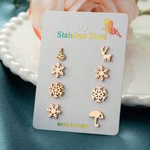 4 Pairs/Card Of Brand-New European And American Christmas-Themed Earrings, Cute Asymmetrical Snowflake And Reindeer Earring Set, Stainless Steel Earrings, Perfect For Daily Wear As A Gift For Family And Friends - A-zH032 - View 9