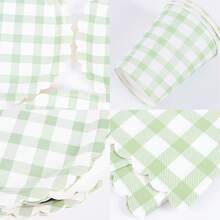 Green & White Striped Petal-Shaped Disposable Plate, Napkin, Cup Set, Plates, Napkins And Cups Party Supplies, Serves 10 Guests, Disposable Paper Plates Party Tableware Suitable For Birthday, Wedding, Party, Family Picnic - Multicolor - View 3