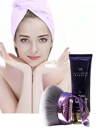 1支超大号散粉刷，超柔软纤维毛，新娘/身体高光定妆刷，不卡粉，蘑菇头散粉刷，身体遮瑕刷，防水舞台化妆工具，快速打造无瑕妆容，不掉毛身体化妆刷，粉底刷，遮瑕刷，腮红刷，修容刷，腮红刷，古铜粉刷，散粉刷，粉底刷，腮红刷