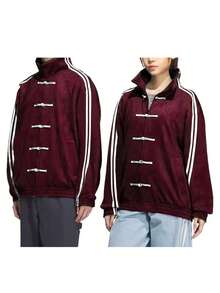 SAOYANGYU 女士休闲侧条纹立领外套，秋冬款 - 酒紅色 - 查看 2