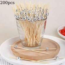50pcs/100pcs/200pcs Gold 12cm Bamboo Fork Party Buffet Fruit Desserts Pick Skewer Food Cocktail Sandwich Fork Stick - Multicolor - View 16