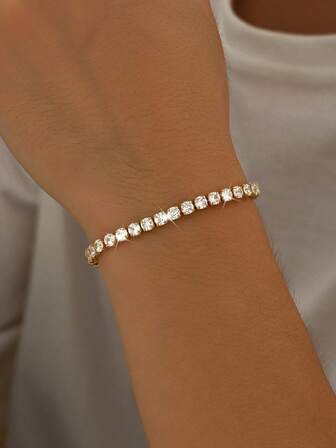 1 adet Erkek Parıldayan Zirkonyum Tenis Bilekliği, Çoklu Kare Zirkonyum Taşlarla Sade Tasarım, Şık ve Lüks Bir Stil Sunar, Ziyafetler, Partiler ve Günlük Şık Kıyafetler İçin Uygundur