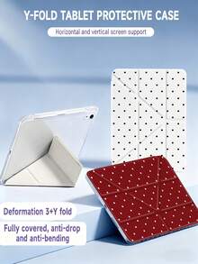 Dotted Pattern Tablet Protective Case, Transparent Acrylic Panel, With Pen Slot/Auto Sleep/Wake Function, Minimalist Casual Style, Compatible With Ipad Foldable Tablet, Compatible With Ipad 10th Gen/7th/8th/9th Gen (10.2") Air 5/Air 4 (10.9"), Also Fits Galaxy Tab S6 Lite (10.4") - Black/White/Red/Brown Polka Dot Pattern - Multicolor - View 2