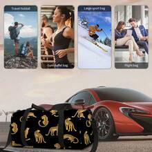 Túi du lịch cỡ lớn in hình động vật, túi xách tay gấp gọn tiện dụng, túi hành lý, túi đựng đồ qua đêm, túi đựng đồ du lịch bền chắc, đồ dùng cần thiết cho du lịch biển, kỳ nghỉ, dành cho nam và nữ. - màu đen - Xem 7