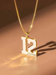 1PC Customized Personalized Number + Name Necklace (The Name Will Be Engraved In The Appropriate Position Of The Number), Simple And Fashionable Street Style, Stainless Steel Jewelry, High-Quality Box Chain, Customized Necklace, Name Necklace, Customizable Things, Number Necklace, Suitable For Daily And Event Matching, Christmas, Halloween And Other Holiday Gifts - Multicolor - View 8
