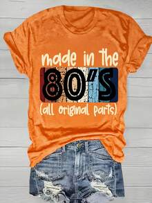 Camiseta de manga corta con cuello redondo y estampado vibrante del alfabeto - Tejido de poliéster de elasticidad media, longitud regular, estilo casual, estampado de los 80 - Perfecta para todas las estaciones - Negro - Ver 6