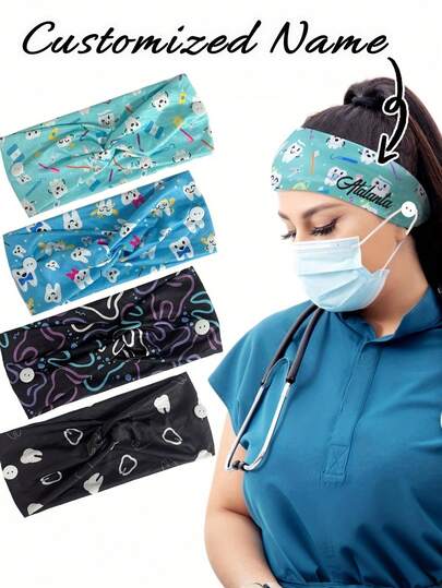 Customized Embroidery Name Women's Dental Themed Headband, Customized Name Fashionable Candy-Colored Cross Headband,Women's Dental-Themed Nurse Headband,Elastic Headband,Cute Teeth & Dental Tools Print For Non-Slip Hairband For Nurses, Orthodontists, Dental Assistants - Teeth, Gym, Halloween, Costume Parties,Easy-To-Wear Hair Accessory, Gym Workout Gear, Playful Design, Durable Fabric, Stylish Headwear, Healthcare Workers