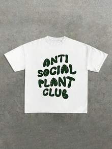 Anti Social Plant Club Graphic White Casual T-Shirt, Unique Print 220g 100% Cotton Short Sleeve Women's T-Shirt Summer Hot  For Daily Wear - White - View 1