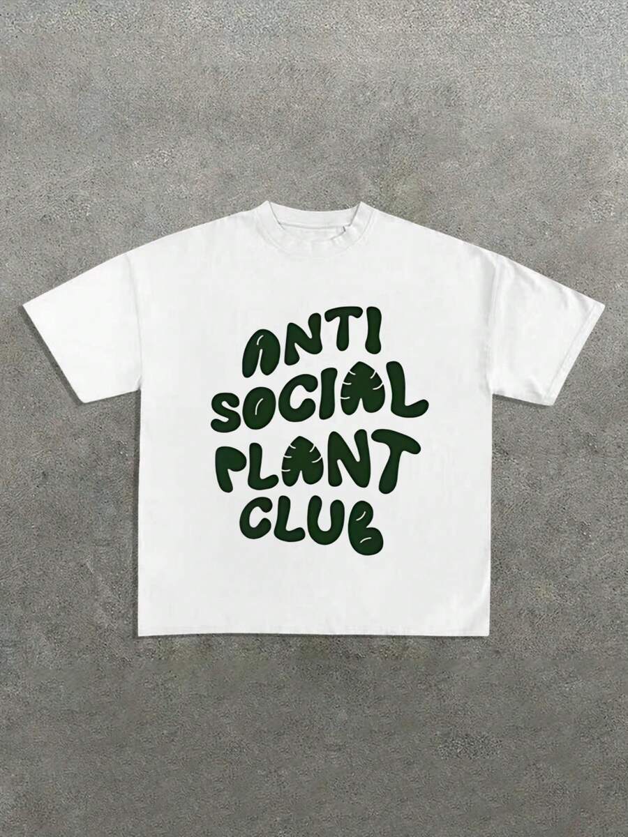 Anti Social Plant Club Graphic White Casual T-Shirt, Unique Print 220g 100% Cotton Short Sleeve Women's T-Shirt Summer Hot For Daily Wear - White - View 1
