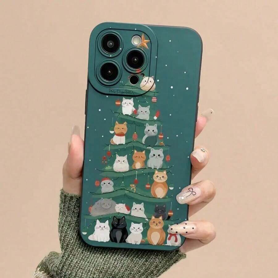 A Black Phone Designed With A Tree, Lights, And Snowflake Patterns, Featuring Shockproof Lens And A Matte That Resists Fingerprints, Suitable IPhone17/IPhone17/IPhone17 Pro/IPhone17 Pro/16 Pro/15 Pro/14 Pro/13 Pro/12 Pro, Christma Phone With,, Tree Phone, Phone Cover, Phone, Handy Cover, - Negro - Ver 1