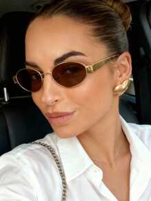 1pc Retro Bohemian Metal Oval Fashion Glasses, Fashionable Unisex Decorative Glasses With High-End Street Style