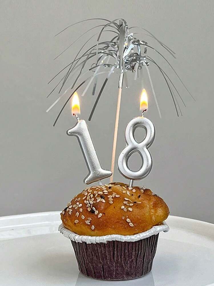 White, Black, Silver Small Number Birthday Party Theme Anniversary Cake Decorative Candles - Silver - View 1