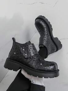 Botas Derby de Sola Grossa Masculinas, Botas de Motocicleta Estilo Punk, Preto