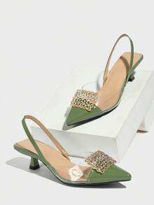 Giày cao gót hở mũi đính đá Rhinestone cho nữ, thanh lịch và thoải mái, thích hợp cho các bữa tiệc trang trọng, đám cưới, dạ tiệc vào mùa thu/đông, giày cao gót màu xanh lá cây - màu xanh lá - Xem 6