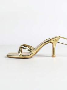 方头细带高跟凉鞋，金色方头细带高跟凉鞋，性感细带高跟凉鞋，适合派对、度假、通勤，百搭连衣裙，轻便舒适的系带方头细带高跟凉鞋 - 金色 - 查看 6