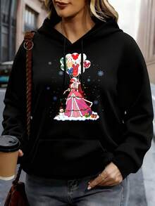 Disney Women Hoodie White Mickey Mouse Christmas Tree Princess Print Casual Winter Outfit - 黑色 - 查看 1