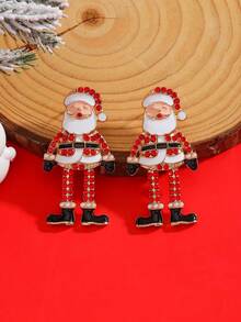 2 piezas de Elegantes pendientes de aleación con estilo navideño, Papá Noel, reno, muñeco de nieve, árbol de Navidad con diamantes de imitación, adecuados para que las damas los usen como regalos el día de Navidad. (Hecho a mano, con ligeras variaciones en los diamantes)