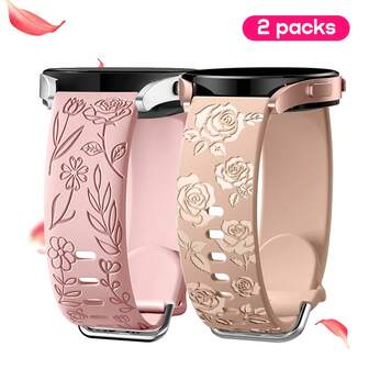 2pcs Floral Carved Watch Bands Compatible With Samsung Galaxy Watch 6/5/4 40mm 44mm, Galaxy Watch 5 Pro 45mm, Galaxy Active 2, Galaxy Watch 3, 20mm Soft Silicone Replacement Sport Strap For Women