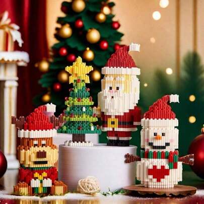 373pcs,379pcs,374pcs,271pcs小颗粒积木,圣诞系列积木,动物积木,圣诞老人,雪人,圣诞树,圣诞驯鹿,圣诞苹果熊,圣诞企鹅,圣诞雪橇,圣诞小屋,圣诞礼物,圣诞花环,圣诞铃铛