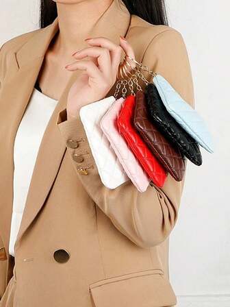 1pc Diamond Patterned Embossed Solid Color Women's Wallet, Mini Wallet, Coin Wallet, Key, Coin, Card Bag, Storage Bag. Multi Functional Storage Bag