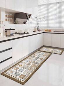 1 Set Elegant Multicolor Floral Pattern Rug, Light Beige, Approx. 3mm Thick, Super Soft & Absorbent, Lightweight Polyester Material, Rectangular Design, Rubber Backing For Durability & Comfort. Top Layer Fabric, Middle Foam, Bottom Rubber; Suitable For Kitchen, Bathroom, Entryway, Laundry Room, Etc. - Multicolor - View 12