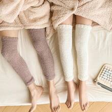 1 Pair Knee High Leg Warmers, Thermal Lined Leg Warmers For Knee, Thigh And Calf Protection, Unisex Thick Coral Fleece Long Leg Warmers, Simple Striped Knee Pads Leg Sleeves For Winter - Multicolor - View 1