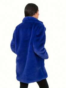 FHILLINUO Manteau en fausse fourrure bleu royal pour femmes, manches longues, col châle, longueur cuisse, avec poches, tissu non extensible, chaud pour l'hiver, convient pour Noël, le Nouvel An et d'autres occasions - bleu indigo - Voir 6