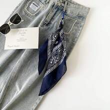 Cadena de cintura de moda, accesorio de pantalones, pañuelo de seda rojo con estampado de flores de anacardo - QM58031-Rojo - Ver 4