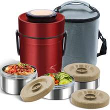 Thermo For Hot Food & Soup 67 Oz, 3-Layer Sealed Stackable Insulated Food Container With Lunch Bag, Ideal For Daily Office Meals, School Lunches And Outdoor Dining - Red - View 2