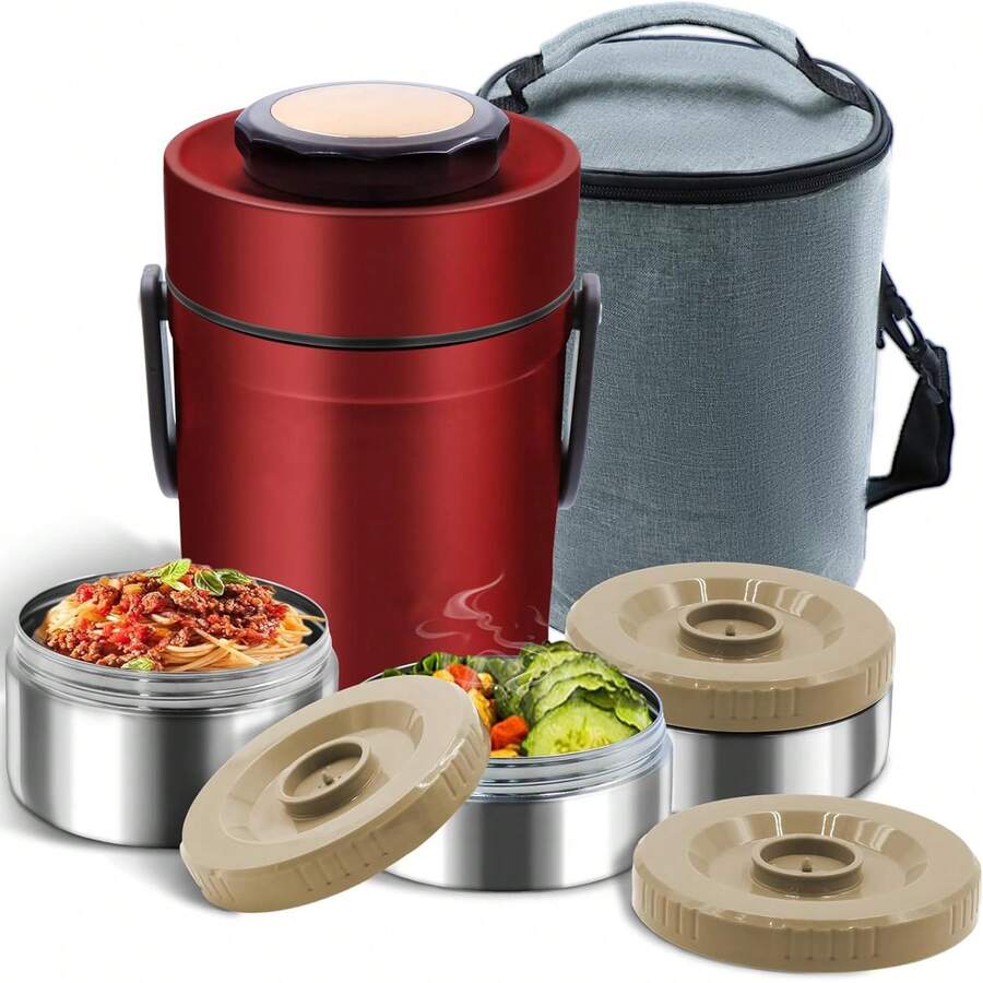 Thermo For Hot Food & Soup 67 Oz, 3-Layer Sealed Stackable Insulated Food Container With Lunch Bag, Ideal For Daily Office Meals, School Lunches And Outdoor Dining