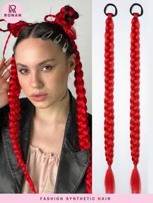 两条26英寸假发辫、马尾发带、发圈和手工编织的脏辫发饰 - 彩色 - 查看 2
