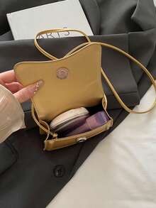 迷你女士手提包，轻便便携迷你托特包，2025年夏季新款流行翻盖纯色小包，单肩斜挎包 - 金色 - 查看 4