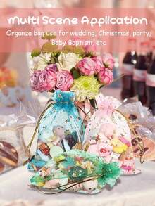 20/50/100pcs Mixed Color Moon & Star Pattern Drawstring Organza Bags - Jewelry Gift Bags, Favor Bags, Candy Bags, Suitable For Wedding, Party, Valentine's Day, Mother's Day - Reusable, Mesh Cosmetic Organza Gift Bags - Multipurpose Party Supplies - Multicolor - View 7