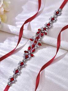 1件酒红色水晶手工婚礼腰带，细腰带，适合正式礼服、新娘配饰、派对宴会装饰、圣诞节和母亲节礼物、情人节配饰 - 紅色絲帶 - 查看 13