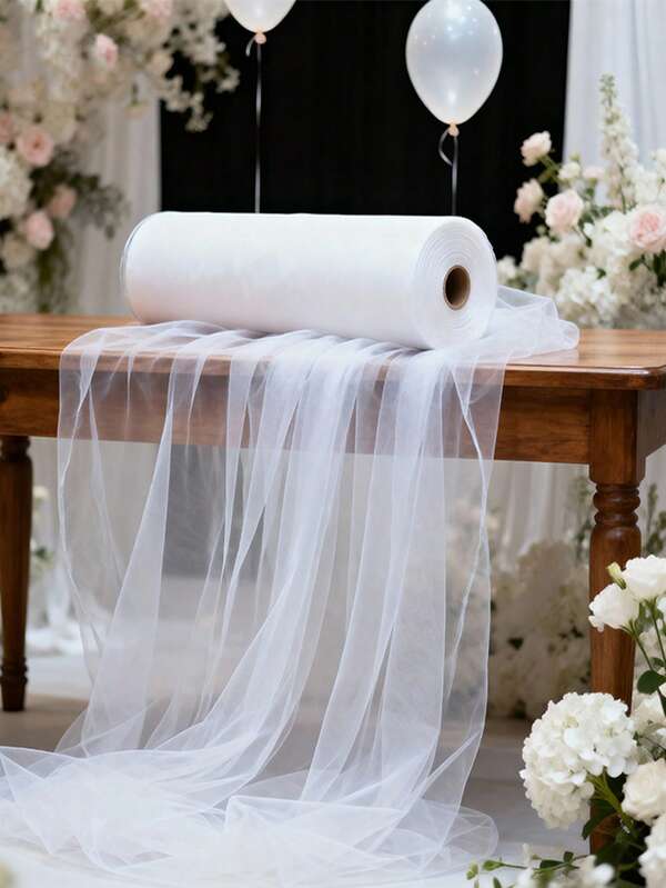 1 Roll, 50m (164ft) Large Size Delicate Luxury White Wedding Arch Decor Sheer Voile - Made Of Durable Polyester Fabric. This Versatile Transparent Polyester Fabric Is Suitable For Various Ceremony Backdrops And Celebration Decorations, Including Table Runners, Chair Covers, Etc.