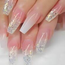 Bling Press On Nails Long Gradient Fake Nails Tips Full Cover False Coffin Nails For Women And FFgirls 24PCS{Inchcolor_nameinch:InchNails-08inch} - 指甲-08 - 查看 2