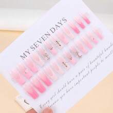 Long Coffin Press On Nails Pink French False Nails With Rhinestone Fake Nails Full Diamond Design Press Ons Gift For Women 24pcs{Inchcolor_nameinch:Inchfrenchfulldiamondinch} - Frenchfulldiamond - View 5