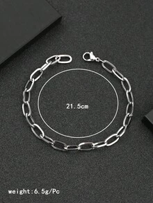 Men Minimalist Chain Bracelet Stainless Steel Punk Hip Pop Style - Silver - View 4