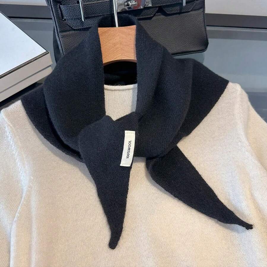 Bufanda de lana de invierno para mujeres, bufandas largas y cálidas de cachemira, hiyab, chal sólido para damas, envoltura femenina, bandana, bufandas nuevas - Negro - Ver 1