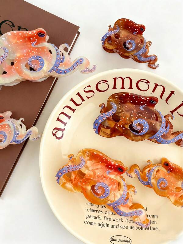 1pc Ocean Series Hair Claw Clip, New Vacation Style Hair Clip With Marlin, Octopus, Sea Turtle, Whale Designs, Large Size Stylish Hair Claw, Creative Design, Popular Cross-Border Selling Funny Ocean Animal Hair Clip, Unique Bun Clip Winter Hair Accessories