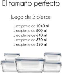 Juego de Recipientes de Vidrio, 5 Piezas, Transparentes con Tapa, Resistentes a Altas y Bajas Temperaturas YZT0 - 1 - Ver 6
