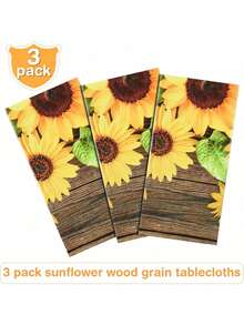 Sunflower Wood Grain Plastic Rustic Outdoor Tablecloth, Suitable For Dining Table, Kitchen, Party, Events, Multifunctional Decorative Party Tablecloth, 54 X 108 Inches