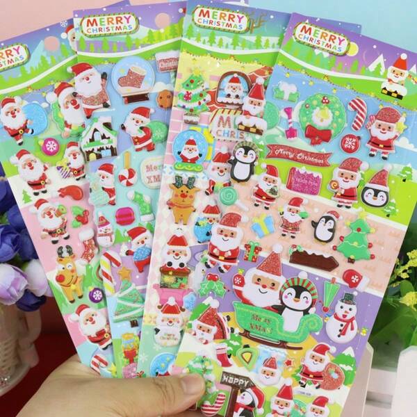 Random Color Santa Claus Glitter Foam Stickers, Christmas Gift Stickers, Cartoon Soft Foam Bubble Stickers