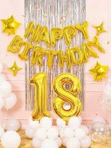 1 set Banderoles et ballons en feuille d'or pour 18e anniversaire, ballons de fête multicolores réutilisables, décoration de fond de fête d'anniversaire intérieur/extérieur, accessoires de décoration photo pour fête d'anniversaire 18e, 40e, 50e, 60e, ballons de décoration d'anniversaire, fournitures de décoration de fête, ballons, convient pour fête d'anniversaire, décoration d'anniversaire, décoration de chambre, décoration de la maison, cadeau d'anniversaire - Doré - Voir 10
